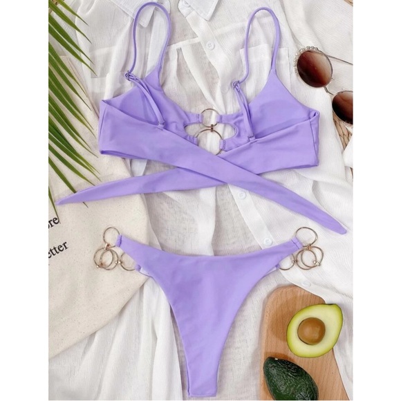 🔥HP!🔥 Pastel Lilac Metal Ring Bikini Swimsuit - Picture 4 of 6